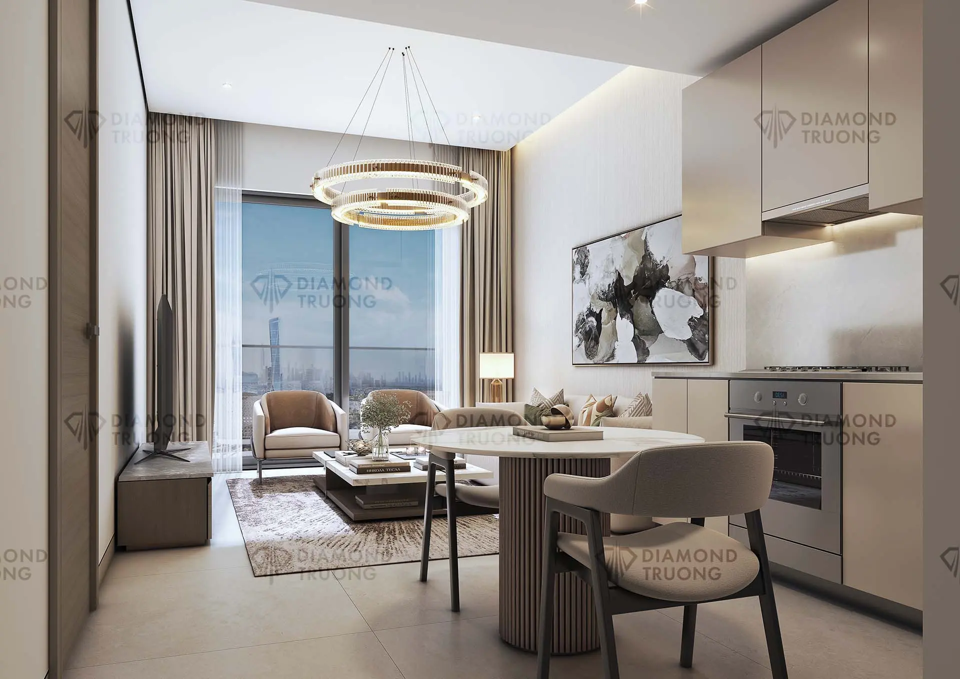 The Serene Dining ,living and kitchen Area